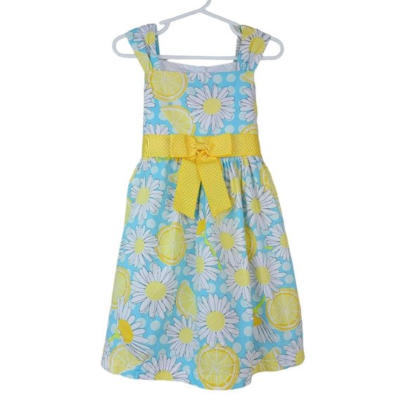 Bonnie Jean Other - Bonnie Jean Dress Girls 5 Floral Lemons Polka Dot Blue Yellow Sleeveless Summer